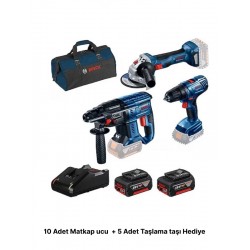Bosch GBH 180-Li + GSR 180-Li + GWS 180-Li + Raf Bag Takım Çantalı 2x4 Ah Akülü Elektrikli El Aletleri Seti