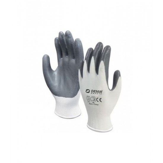 Demir Safety D007 Nitril Eldiven Gri Beyaz No:9 Demir Safety D007 Nitril Eldiven Gri Beyaz No:9