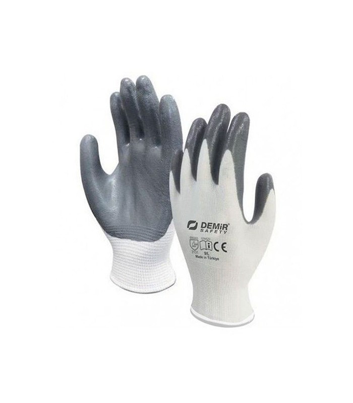 Demir Safety D007 Nitril Eldiven Gri Beyaz No:9 Demir Safety D007 Nitril Eldiven Gri Beyaz No:9